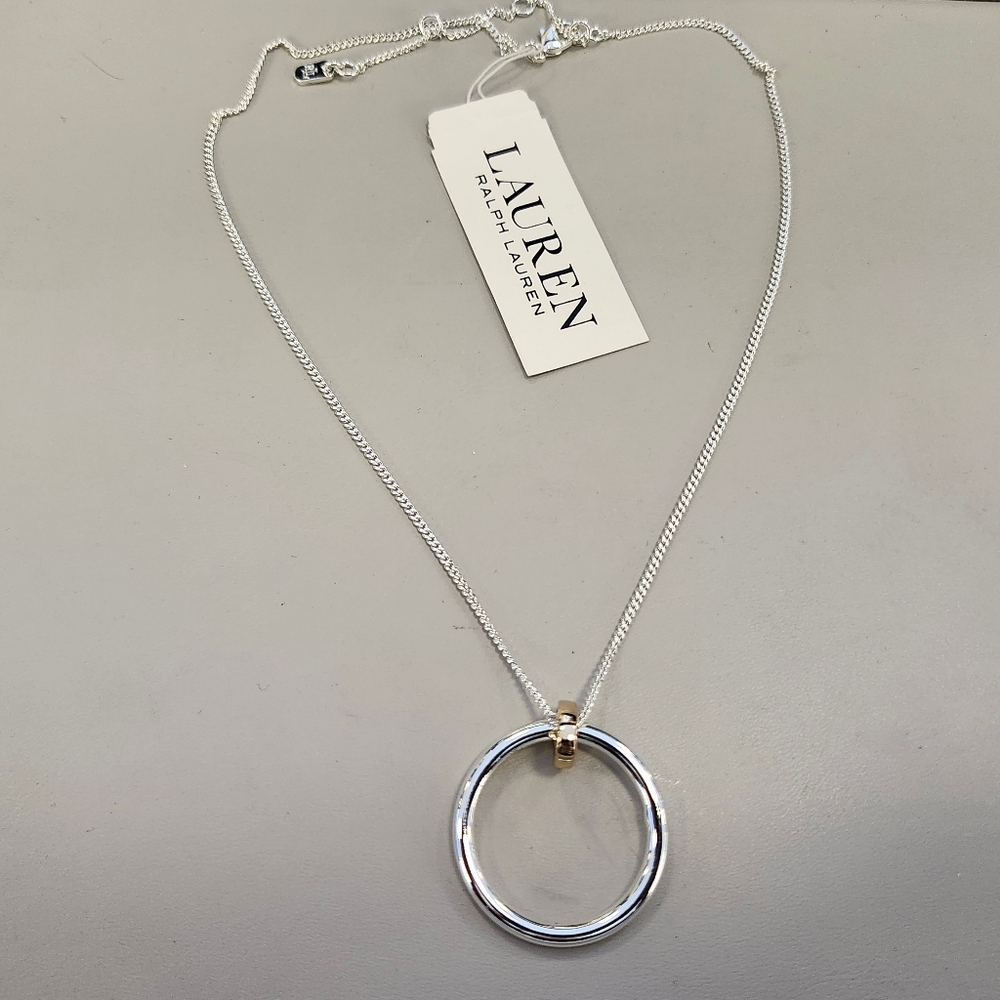NWT Ralph Lauren Silver-Tone Two-Tone Short Pendant Necklace
